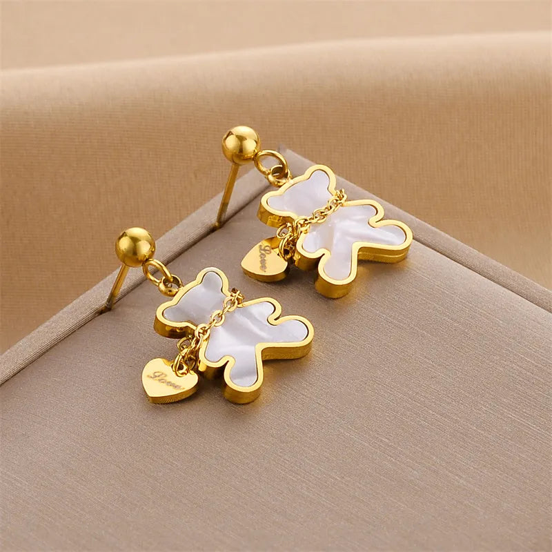 316L Stainless Steel Cute Little Bear Earrings For Women Sweet Romantic Metal Ear Jewelry Hypoallergenic Dropshipping