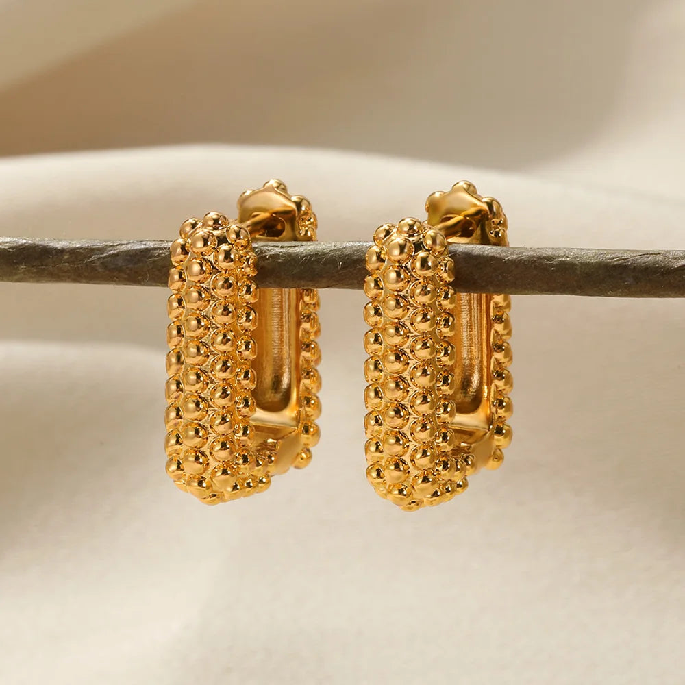 Luxury U-Shaped Square Hoop Earrings For Women Gold Color Stainless Steel  Geometric Earrings Wedding Jewelry Couple Gift