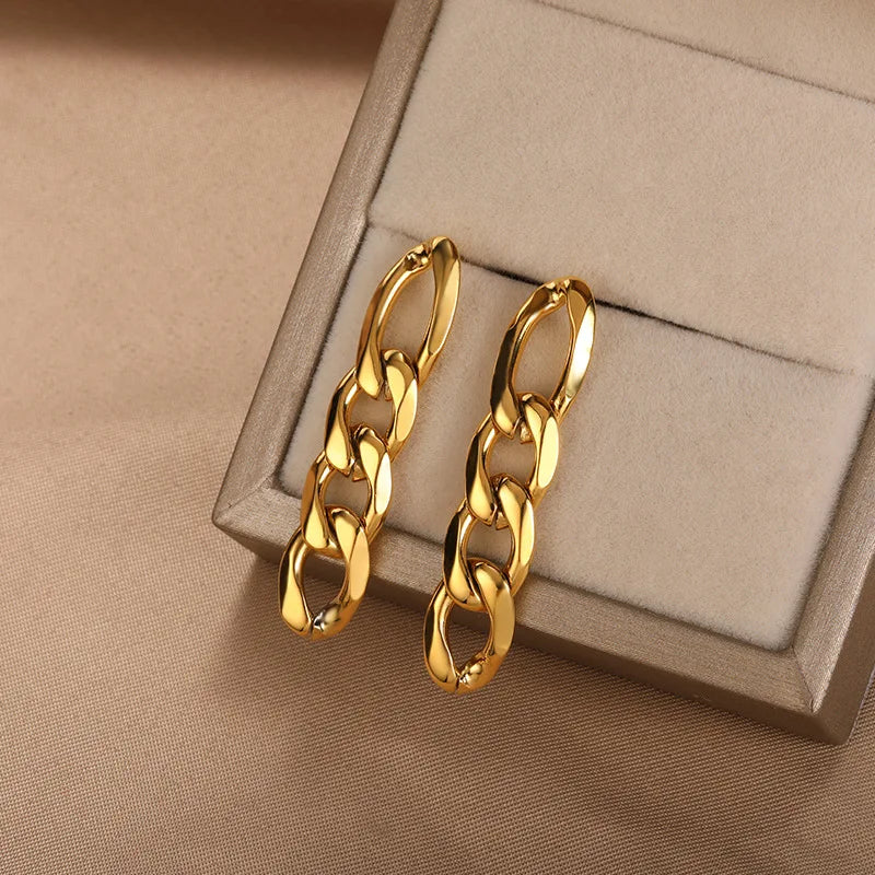 Gold Chain Earrings 2024 New Style stainless steel Drop Earrings Gold Color Earrings For Women Party