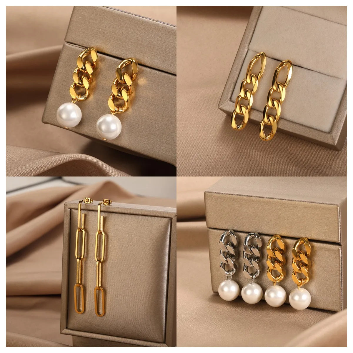Gold Chain Earrings 2024 New Style stainless steel Drop Earrings Gold Color Earrings For Women Party