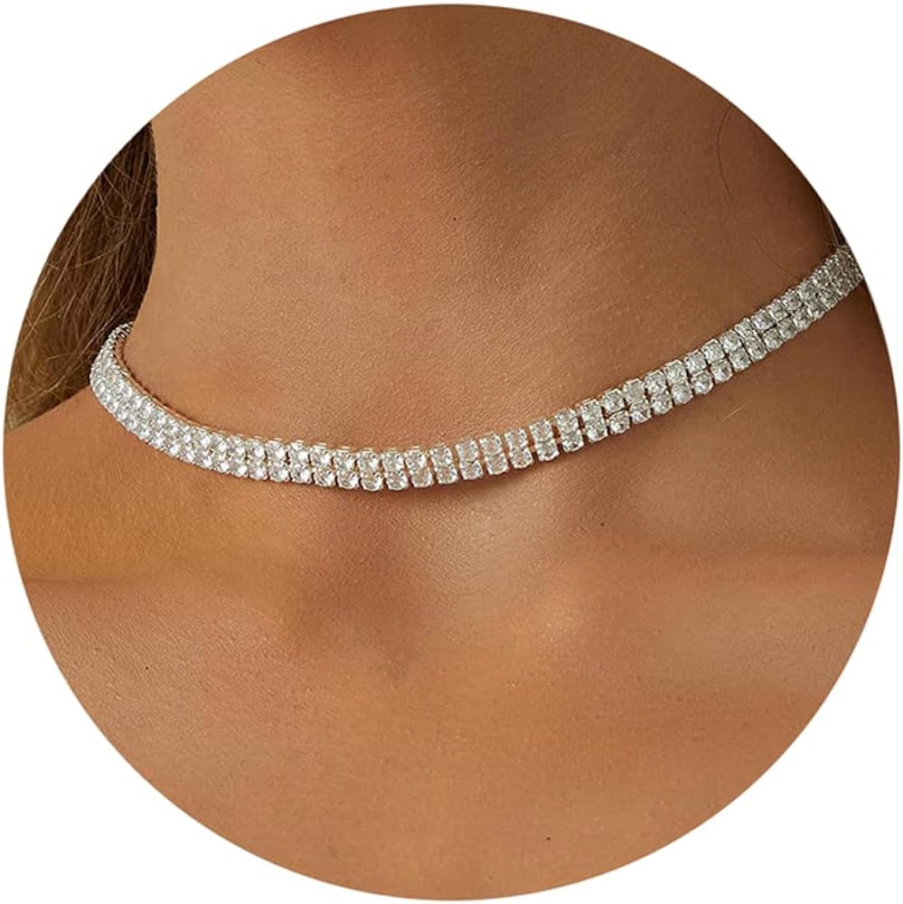 Decent 14K Gold Plated/Silver Sparking Rhinestone Choker Necklaces for Women