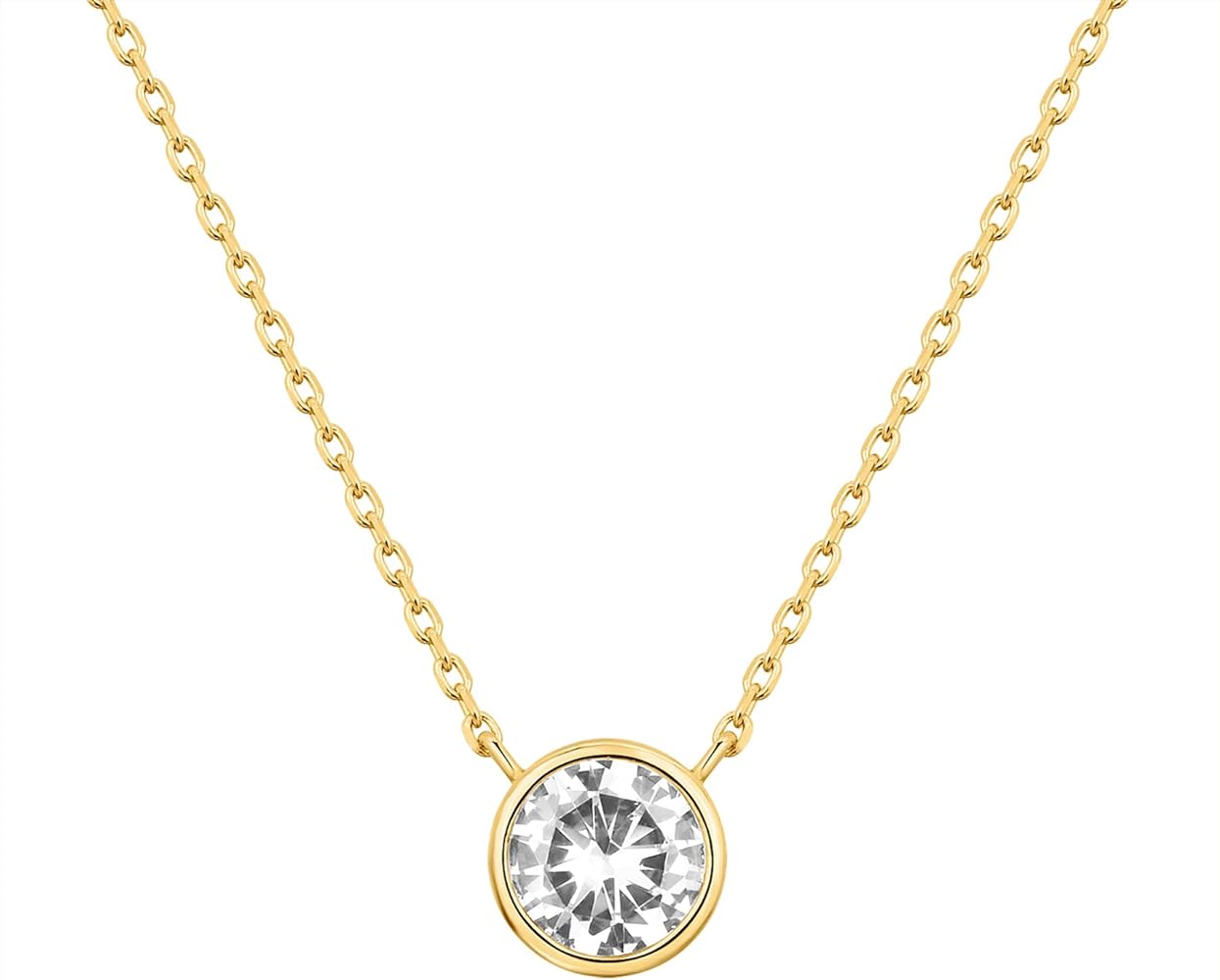 Decent 14K Gold Plated Circle CZ Solitaire Necklace | Elegant Bezel Pendant | Dainty Cubic Zirconia Halo Choker Necklaces for Women