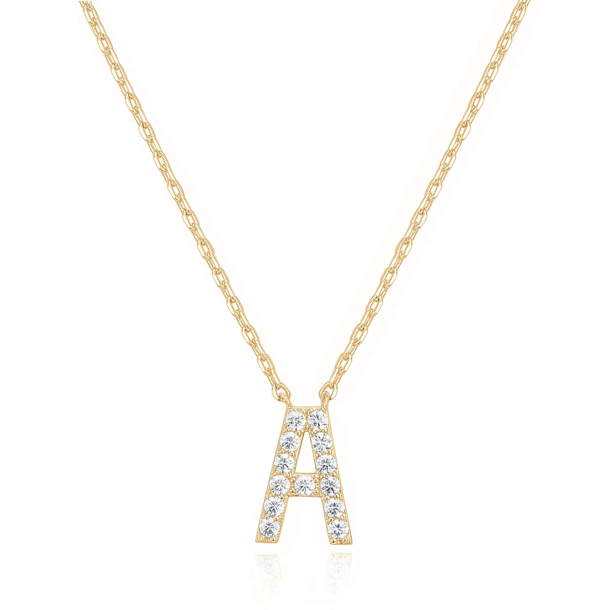 Decent 14K Yellow Gold Plated Cubic Zirconia Initial Necklace | Letter Necklaces for Women